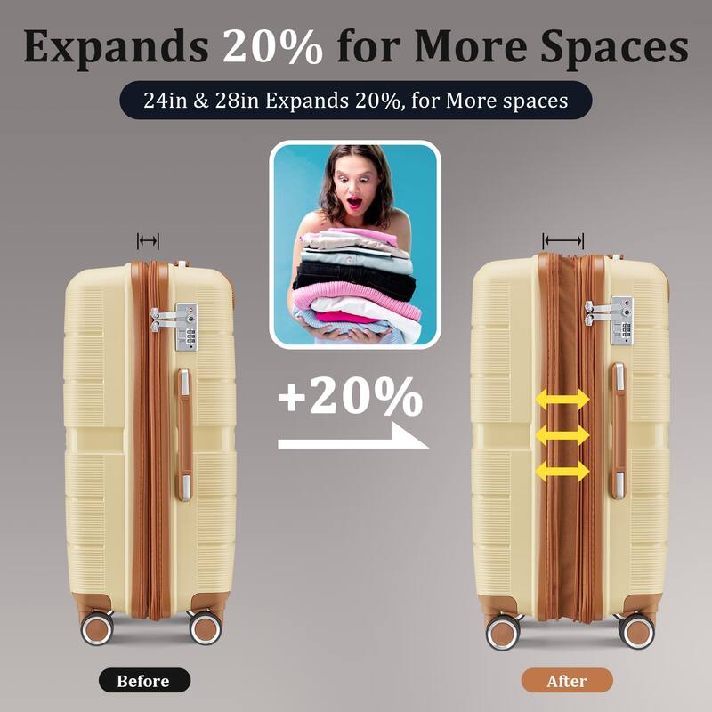 14/20/24/28 4-Piece, Modern Expandable Luggage Sets with Zippered Pocket and TSA Lock, for Boarding Travel