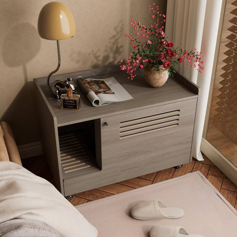White Cat Litter Box Enclosure,Hidden Litter Box Furniture with top side fence
