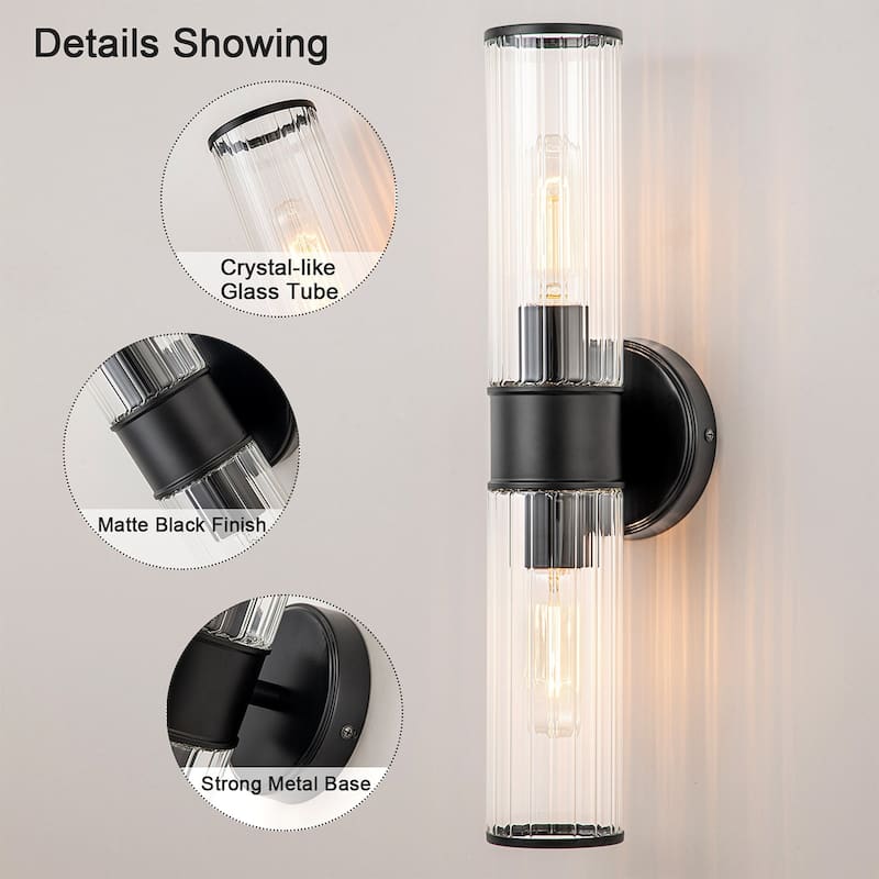 Starsky 2-Lights Modern Bathroom Vanity Light Wall Sconce with Glass Shade
