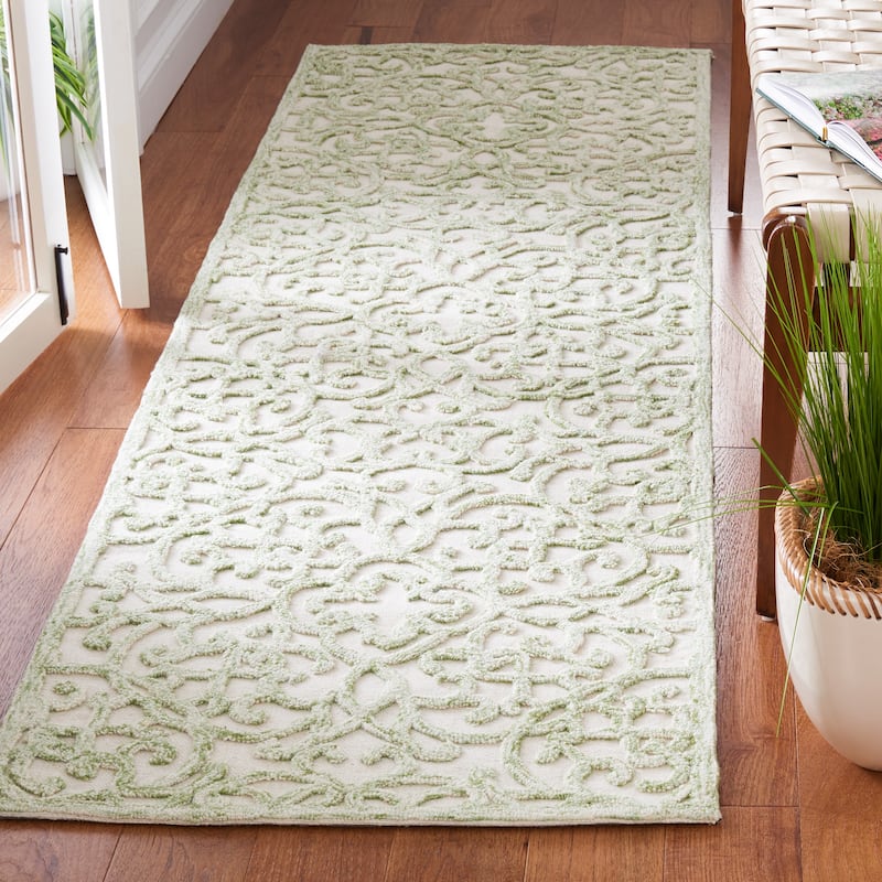 SAFAVIEH Handmade Trace Megane Modern Wool Rug - 2'3" x 8' Runner - Ivory/Green