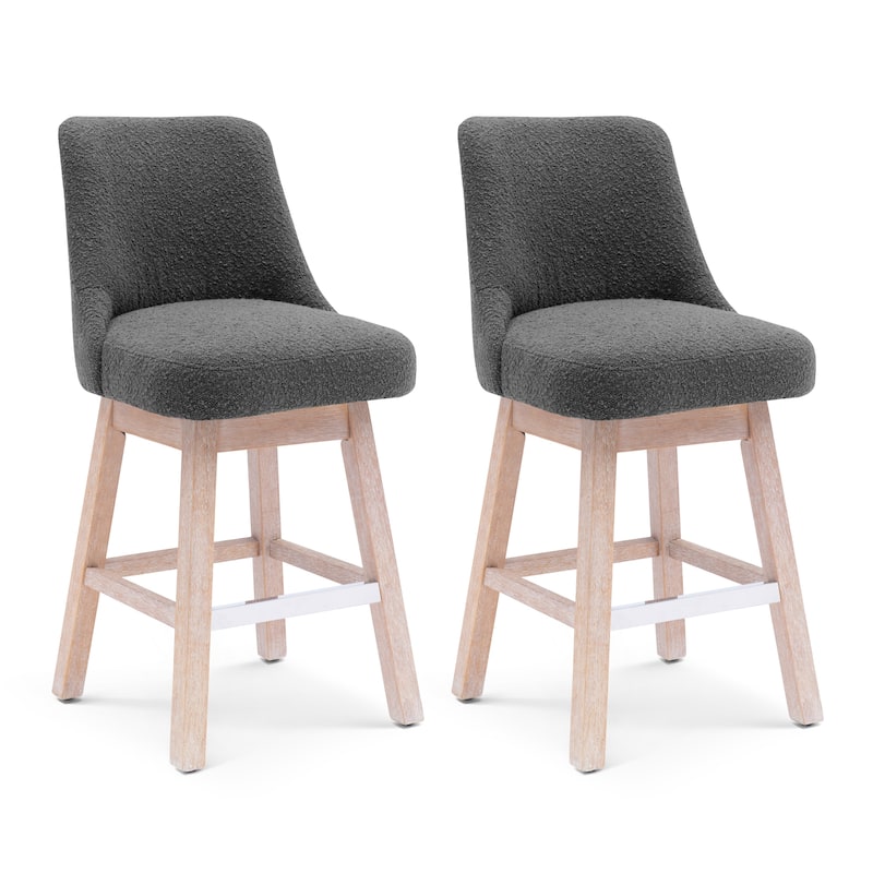 Boucle Polyester Upholstered Swivel Counter Stool - Foot Glides (Set of 2)