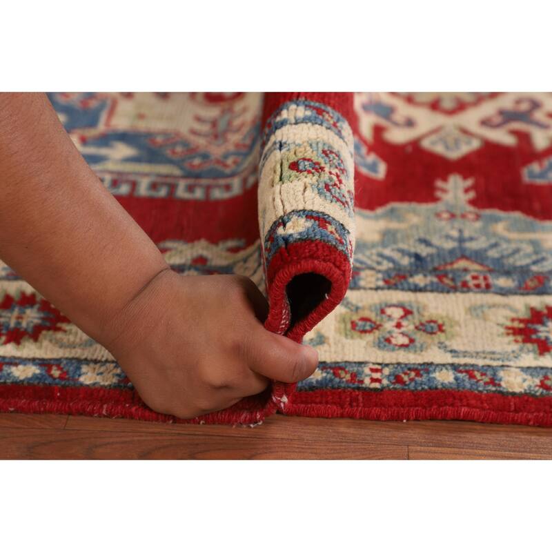 Traditional Red Kazak Foyer Rug Hand-Knotted Foyer Wool Carpet - 3'2" x 5'3"