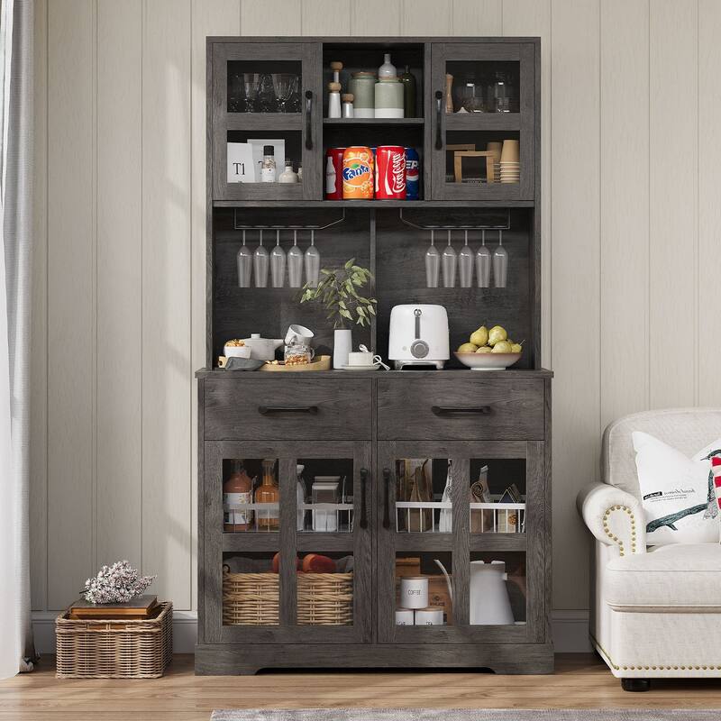 Meyreso 71" Kitchen Pantry Hutch Cabinet with 2 Drawers