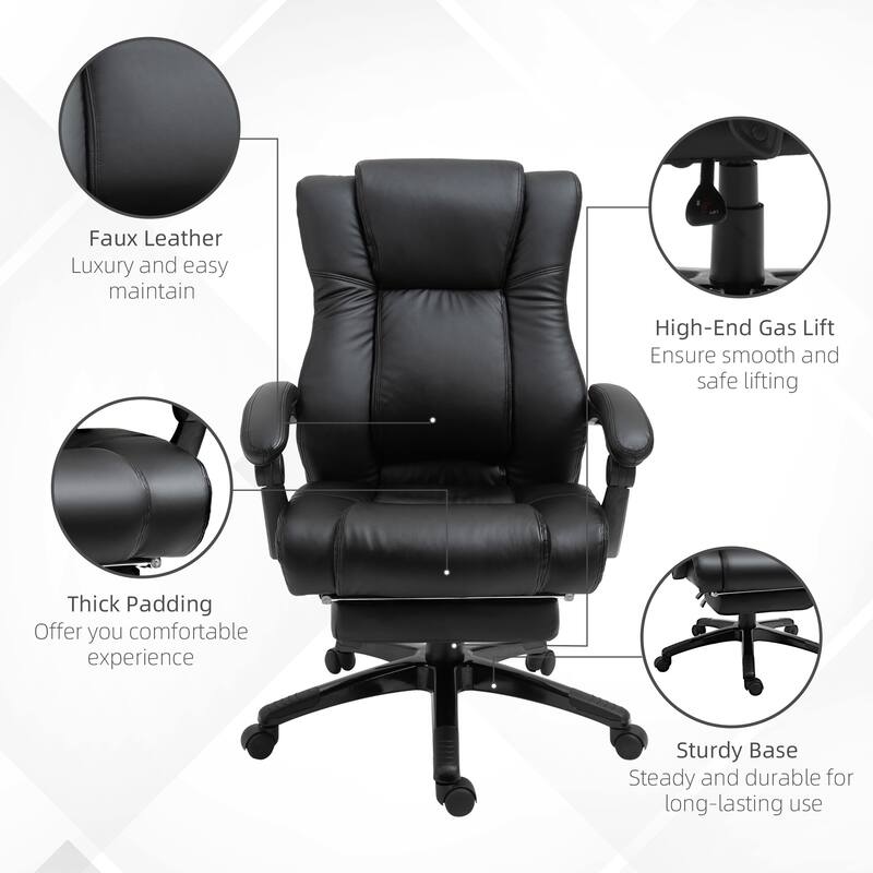 Leather Desk Chair Office Chair with Footrest, Black Executive Chair High Back Task Chair Visitor Chair with Wheels