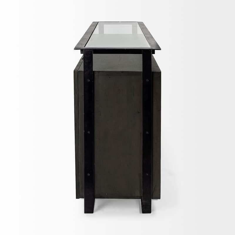 Vidro III Glass Top 4 Solid Wood Door w/ Metal Frame Sideboard - 72.0L x 18.0W x 35.8H
