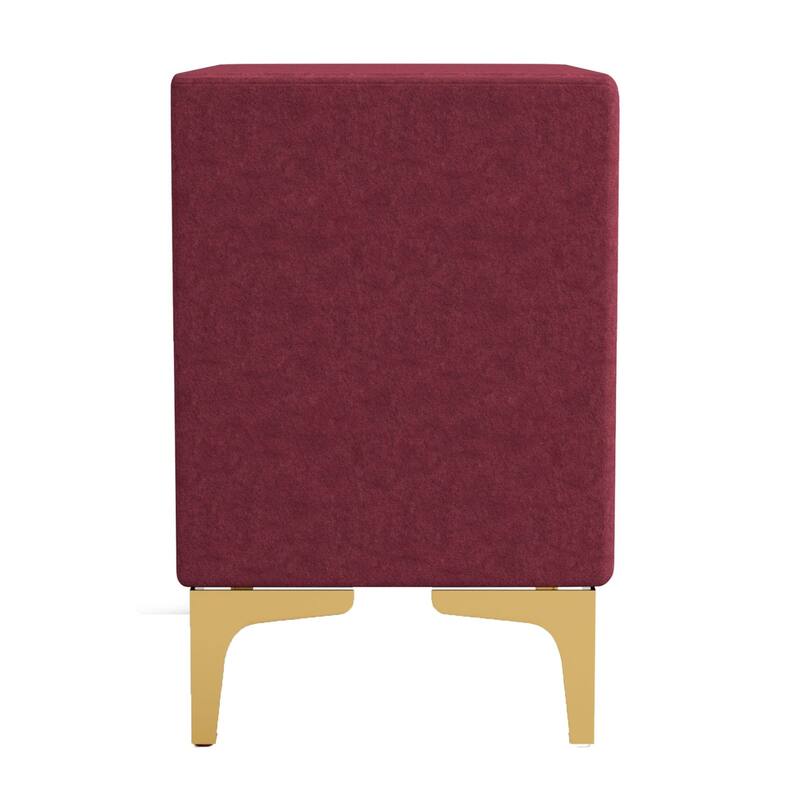 Bios 24 Inch Nightstand, 2 Drawers, Red Vegan Faux Leather, Gold Accents