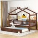 preview thumbnail 2 of 10, Wooden Twin Size Creativity House Bed with Twin Size Trundle and Headboard, Spacious Storage