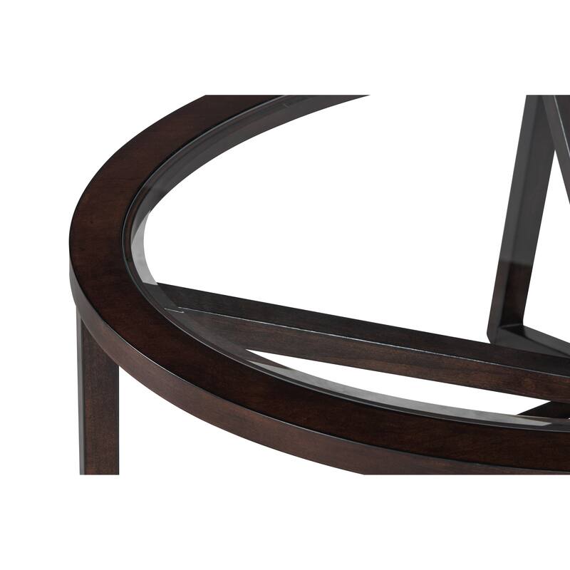 Modern simple glass coffee table, tempered glass coffee table solid wood base round transparent glass top