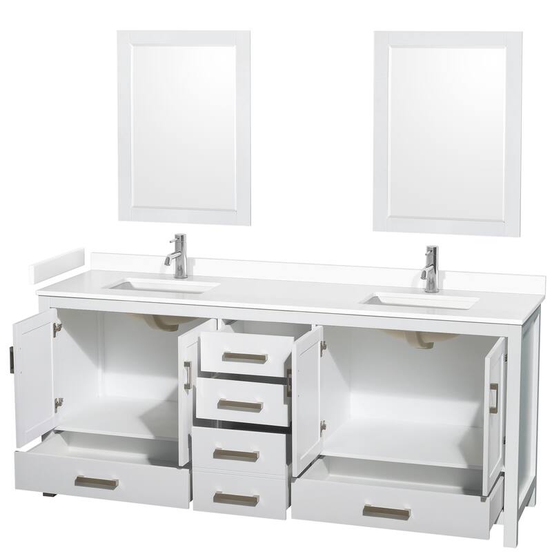 Sheffield Double Bathroom Vanity Set, Cultured Top, 24-Inch Mirrors