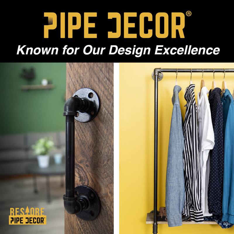 PIPE DECOR 36" Wall Mounted Clothing Rack with Wood Shelf and Industrial Steel Pipe