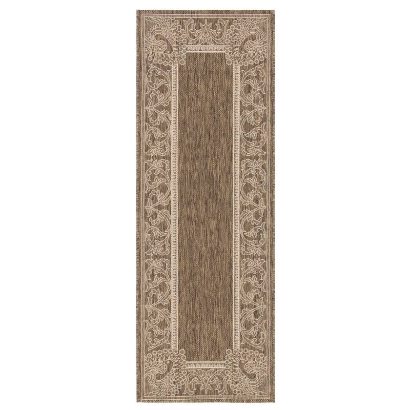 SAFAVIEH Courtyard Kitija Indoor/ Outdoor Waterproof Patio Backyard Rug - 2'3" x 6'7" Runner - Brown/Natural