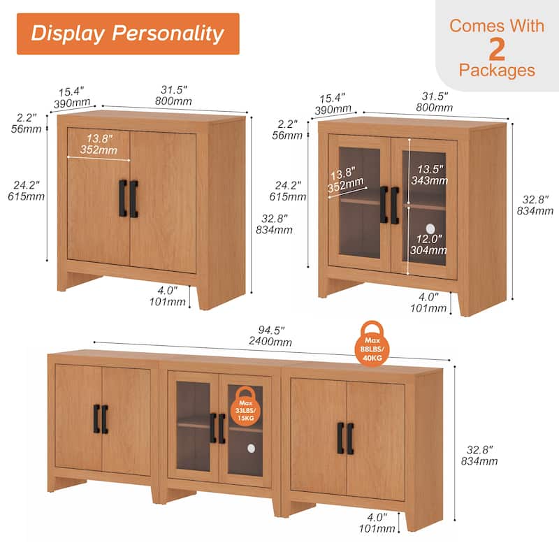 WAMPAT 75-Inch Farmhouse TV Stand, Modular Media Console with Doors & Adjustable Shelves - n/a