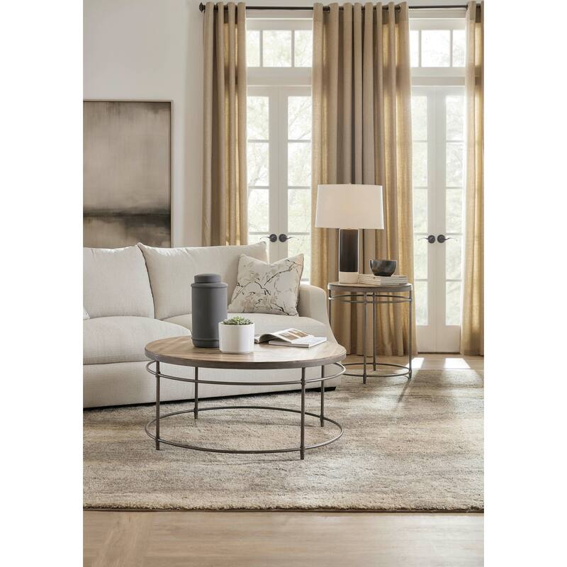 Hooker Furniture 38" Diameter Acacia Wood Top Metal Coffee Table from
