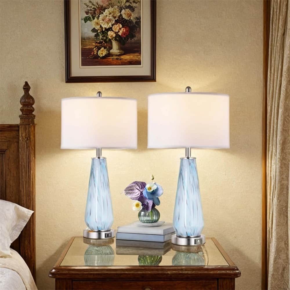 Modern Table Lamp Set of 2 Touch Control, 27" Tall Glass Bedside Lamp