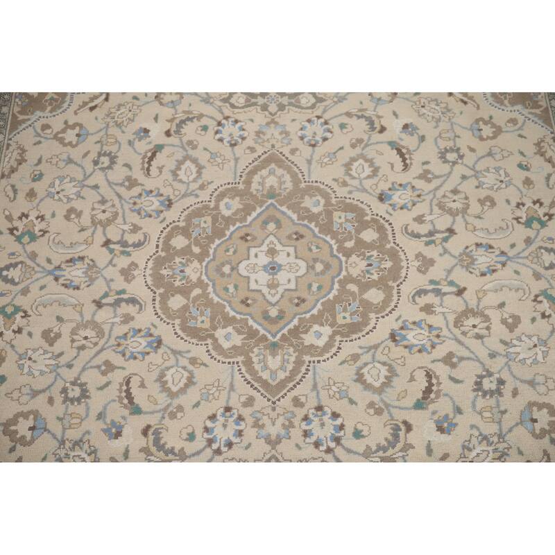 Hand Knotted Oriental 100% Wool Carpet Traditional Floral Beige & Ivories Tabriz Area Rug - 12' 8'' X 9' 8''