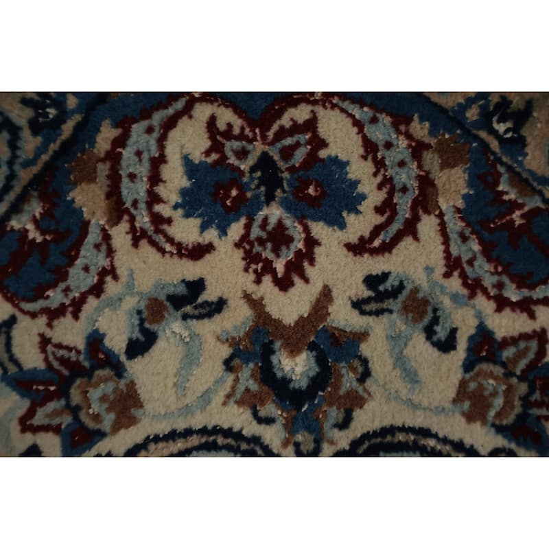 Hand Knotted Oriental Wool & Silk Carpet Traditional Floral Beige & Ivories Nain Area Rug - 8' 5'' X 5' 6''