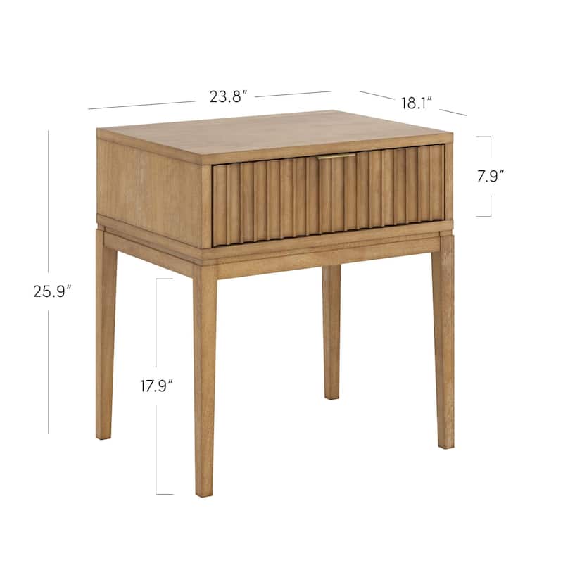 Jasper Mid-Century Modern Nighstand, Side Table with Storage and Fluted Drawer Doors with Brass Handles