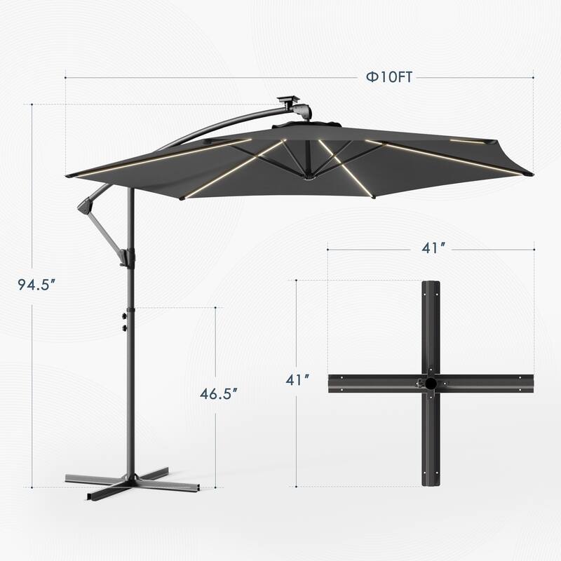 Outdoor 10FT LED lighted Patio Offset umbrella for Garden