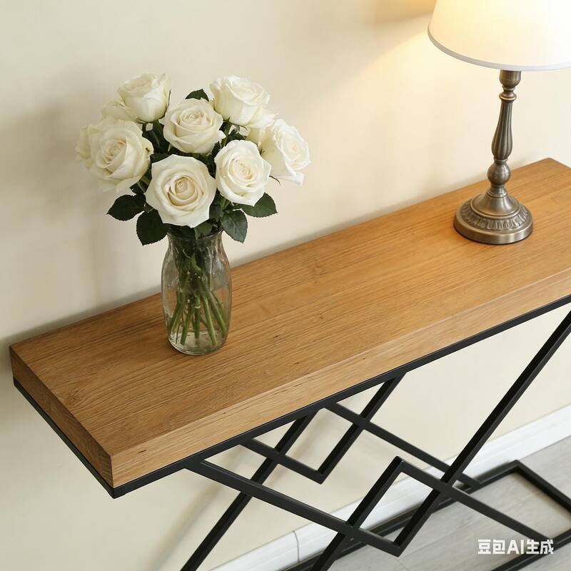 Solid Wood Console Table, 43.2" Modern Industrial Entryway Table