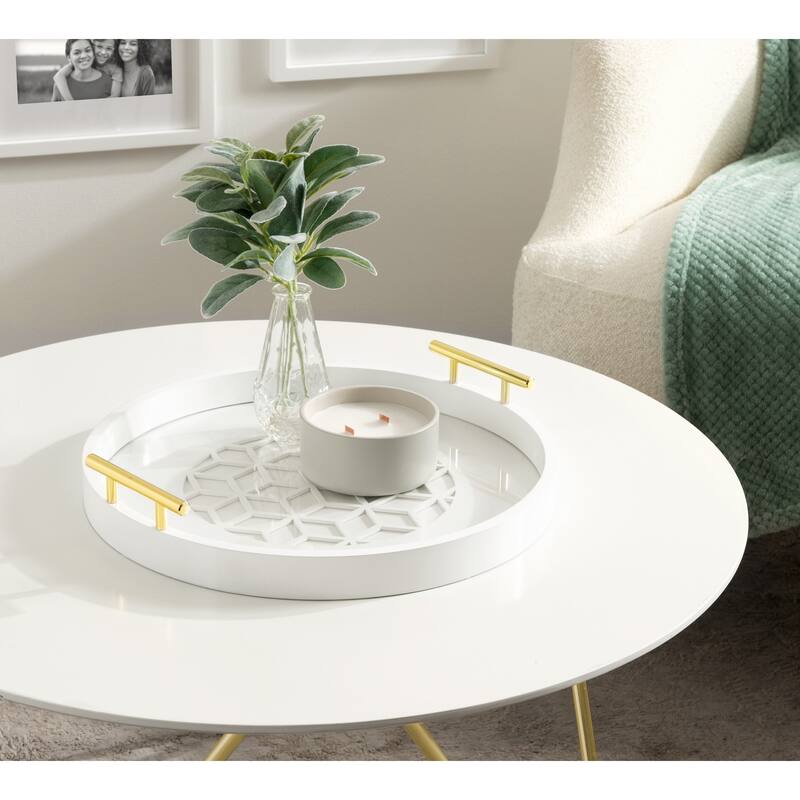 Kate and Laurel Caspen Round Pattern Decorative Metal Handles Tray
