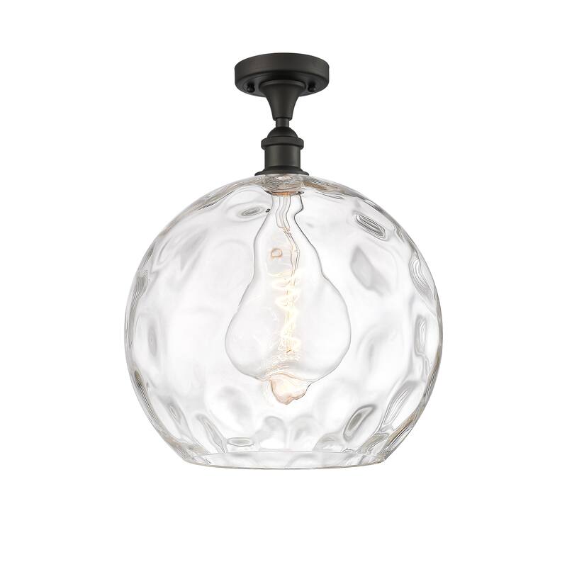 Innovations Lighting Athens Water Glass - 1 Light 14" Semi-Flush Mount - Clear Water Glass/Oil Rubbed Bronze