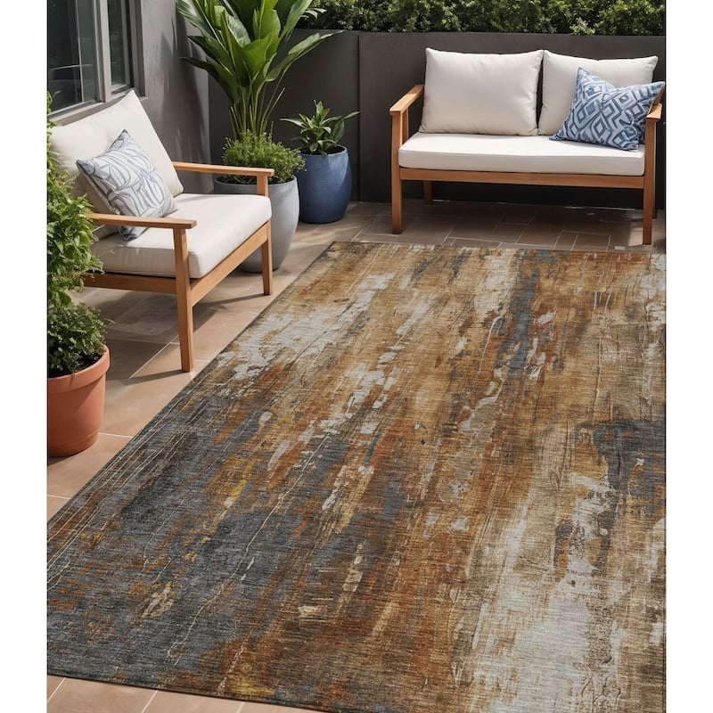 HomeRoots Abstract Transitional Rectangle Outdoor Rug - 5' X 8'