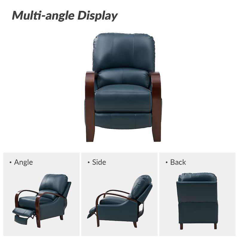 Alex Mid-century Modern Cigar Genuine Leather Manual Recliner with Wooden Curved Arms, Set of 2