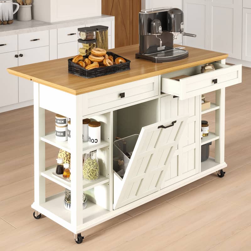 Moasis Kitchen Island with Drop Leaf and Rolling Cart on Wheels for Kitchen or Dining Room