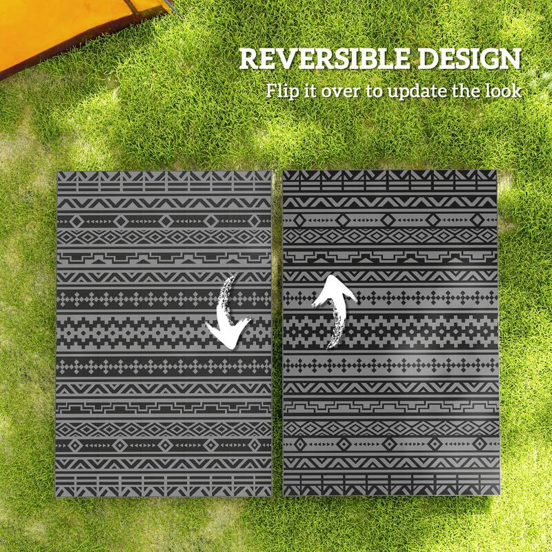 Reversible Outdoor Rug with Carry Bag Foldable Picnic Blanket for Camping, RV Trips, Beach, and Backyard Use