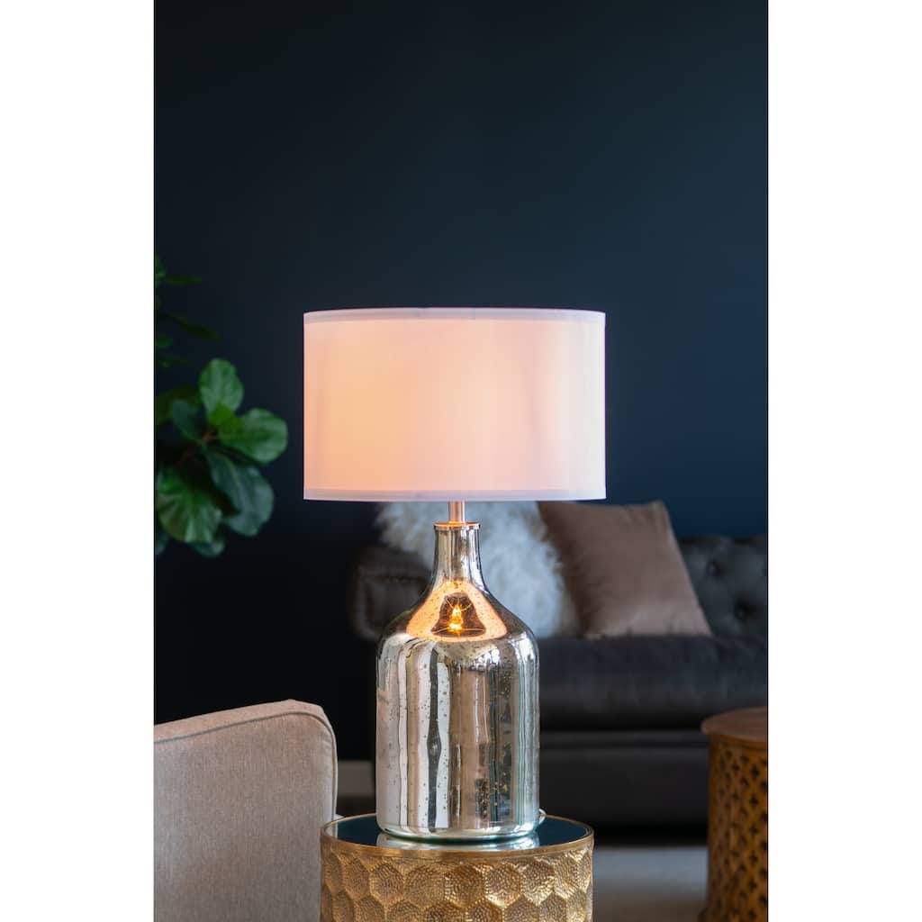 D18x32.2" Silver Round Table Lamp with White Fabric Shade