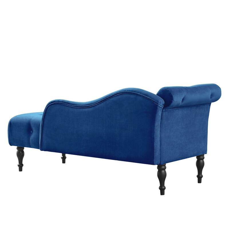 Aijia 60.6" Velvet Chaise Lounge Buttons Tufted Nailhead Trimmed Solid Wood Legs with 1 Pillow
