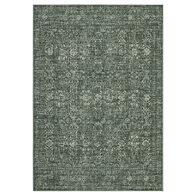 Vintage Area Rug Washable Rug Floral Living Room Rugs Non Slip Low Pile Throw Rugs