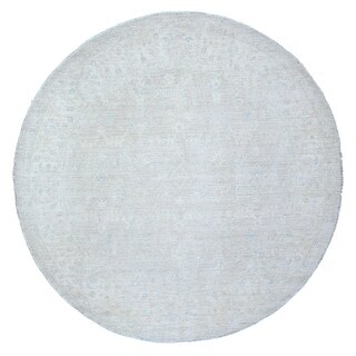 Shahbanu Rugs Cream Color, Hand Knotted Stone Washed Peshawar, Heavily ...