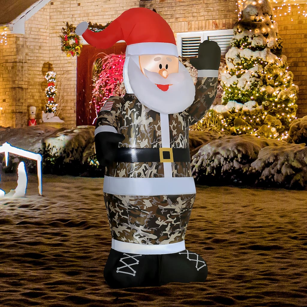 HOMCOM 8 ft. Army Camo Santa Inflatable Christmas Decoration, Holiday Yard Decoration
