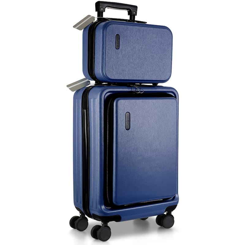 Empyrean Airline Approved Durable Carry-On Luggage 22x14x9 - Lightweight Carry On Suitcase Set with Small Cosmetic Case - Navy