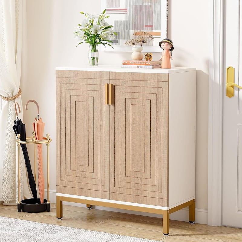 20 Pairs Shoe Storage Cabinet for Entryway, Freestanding Shoe Rack Organizer - White/Natural