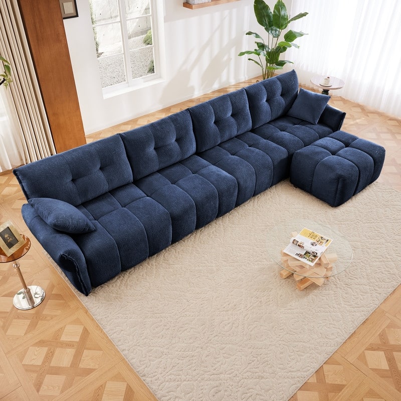 141.7" Chenille Four Seater Upholstered Sofa with Footstool