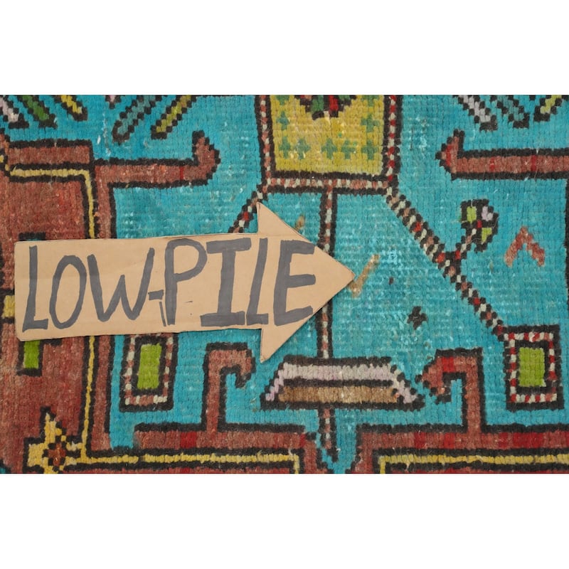 Hand Knotted Oriental 100% Wool Carpet Traditional Geometric Oranges & Rust Heriz Runner Rug - 9' 11'' X 3' 1''