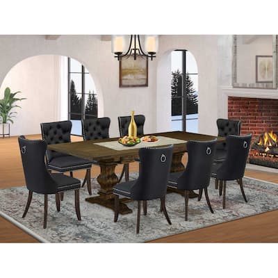 Rectangle Dining Table Set with 8 Chairs - Jacobean Kitchen Table & Parson Chairs
