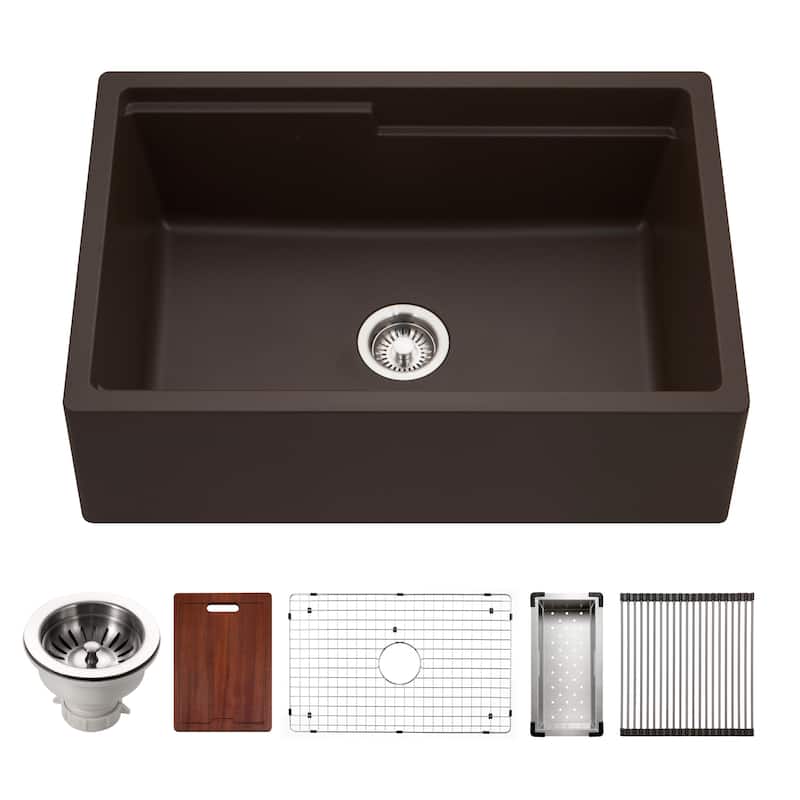 Houzer W-130-C Quartztone 30" Farmhouse Single Basin Granite Composite - Mocha
