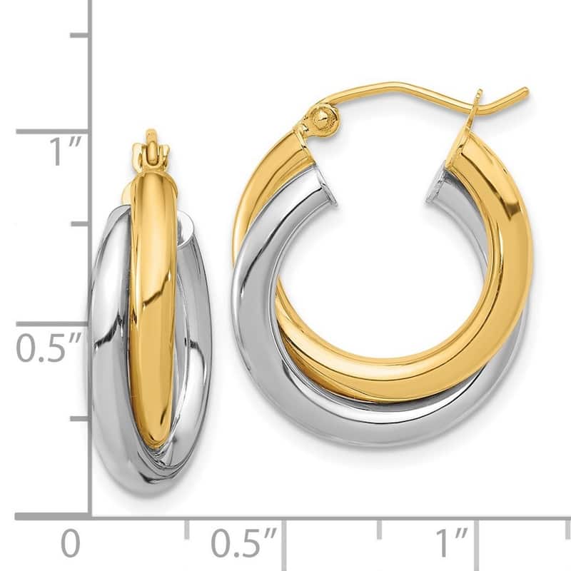 Curata 10k Two tone Polished Double Tube Hoop Earrings - 23.77x19.75mm Wide 6.27mm Thick