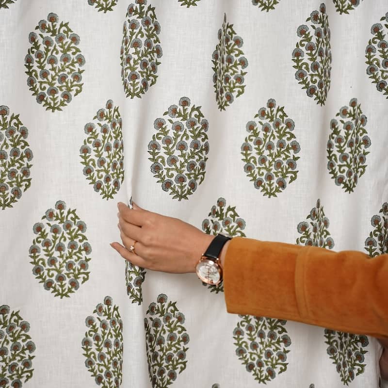 Fabdivine Handmade Block Print Floral Curtain Perfect for Room or Window Décor
