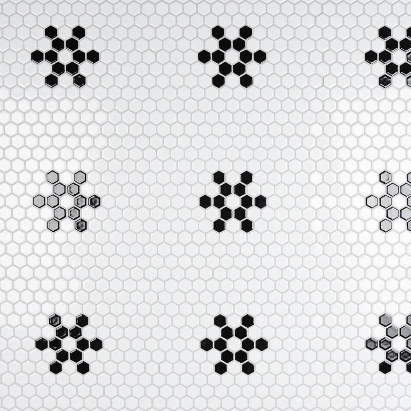Merola Tile Metro 1" Hex Glossy White w/Snowflake 10-1/4" x 11-7/8" Porcelain Floor and Wall Tile