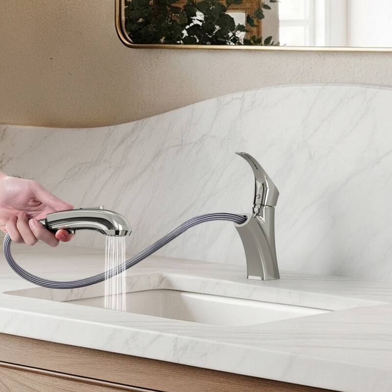 Single Handle Single Hole Pull-Out Basin Bathroom Faucet with Pop‑Up Drain