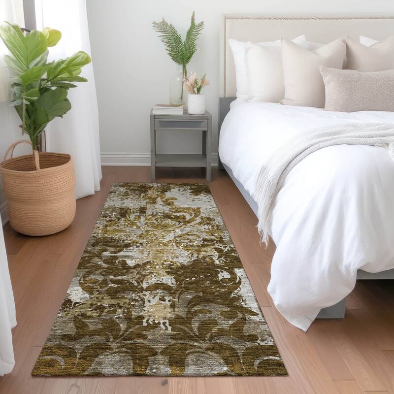 Premium Washable Super Soft Traditional Damask Mayfield Rug - Brown - 2'3" x 7'6"