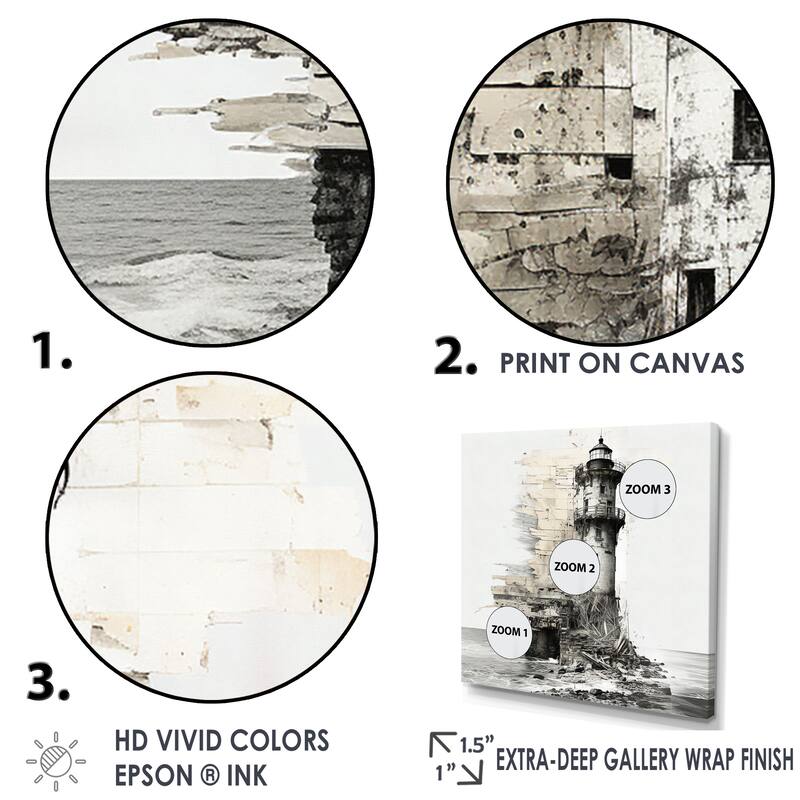 Designart "Mysterious Black And White Lighthouse I" Coastal Wall Art
