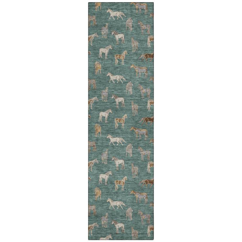 Machine Washable Indoor/ Outdoor Horses Chantille Rug