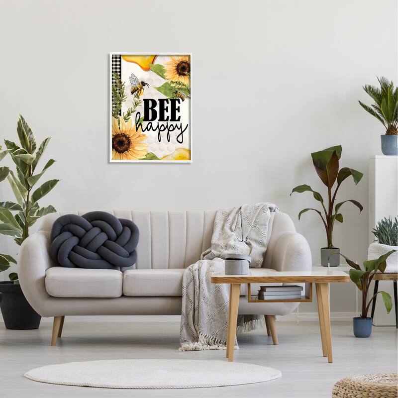 Stupell Bee Happy Sunflower Insect Hive Harvesting Honey Framed Giclee Art Design By Kim Allen