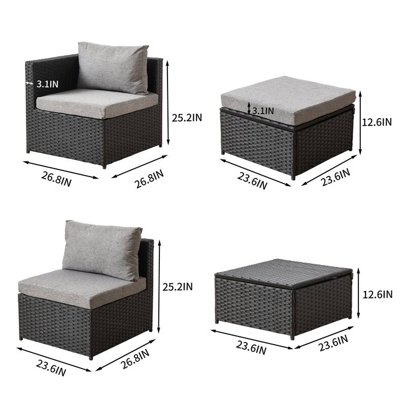 Polyethylene (PE) Wicker 7 - Person Seating Group with Cushions