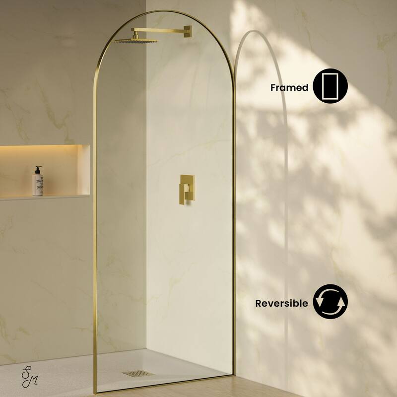 Porte 34 X 76 Framed Fixed 3/8 In. (10Mm) Clear Tempered Glass Shower Door With Gold Brushed Frame - 34 x 76